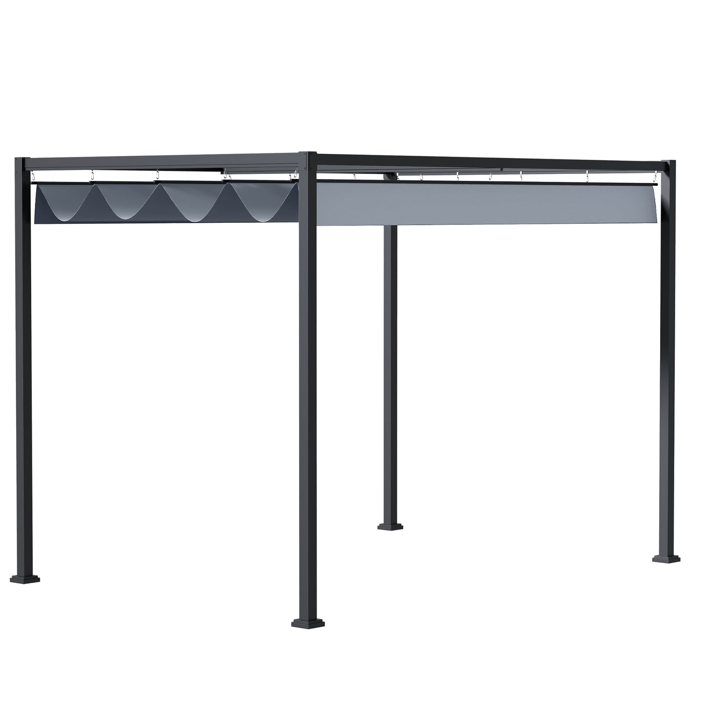 Outsunny 4 x 3(m) Metal Outdoor Pergola with Retractable Roof, Outdoor Gazebo with Drainage Holes for Garden, Patio, Lawn, Grey