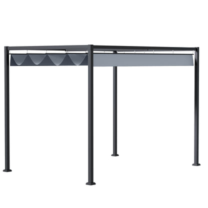 Outsunny 4 x 3(m) Metal Outdoor Pergola with Retractable Roof, Outdoor Gazebo with Drainage Holes for Garden, Patio, Lawn, Grey