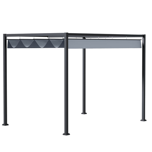 Pergola ogrodowa Outsunny 4 x 3(m) z metalu z rozsuwanym dachem, altana ogrodowa z otworami drenażowymi do ogrodu, na patio, trawnik, szara