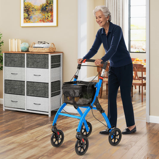 Rollator Walkers Lightweight Foldable Rolling Walker with Tray for Seniors-Black & Blue