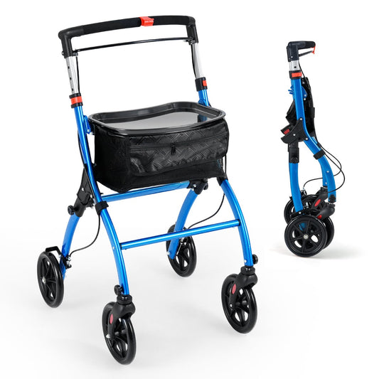 Rollator Walkers Lightweight Foldable Rolling Walker with Tray for Seniors-Black & Blue