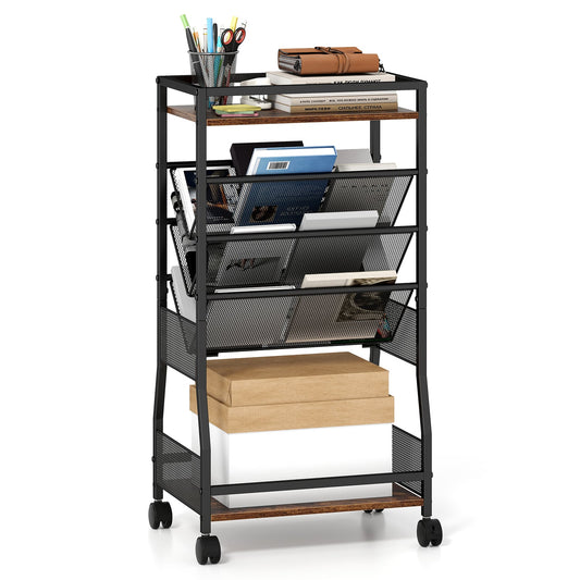 Rolling File Utility Cart in Rustic Brown