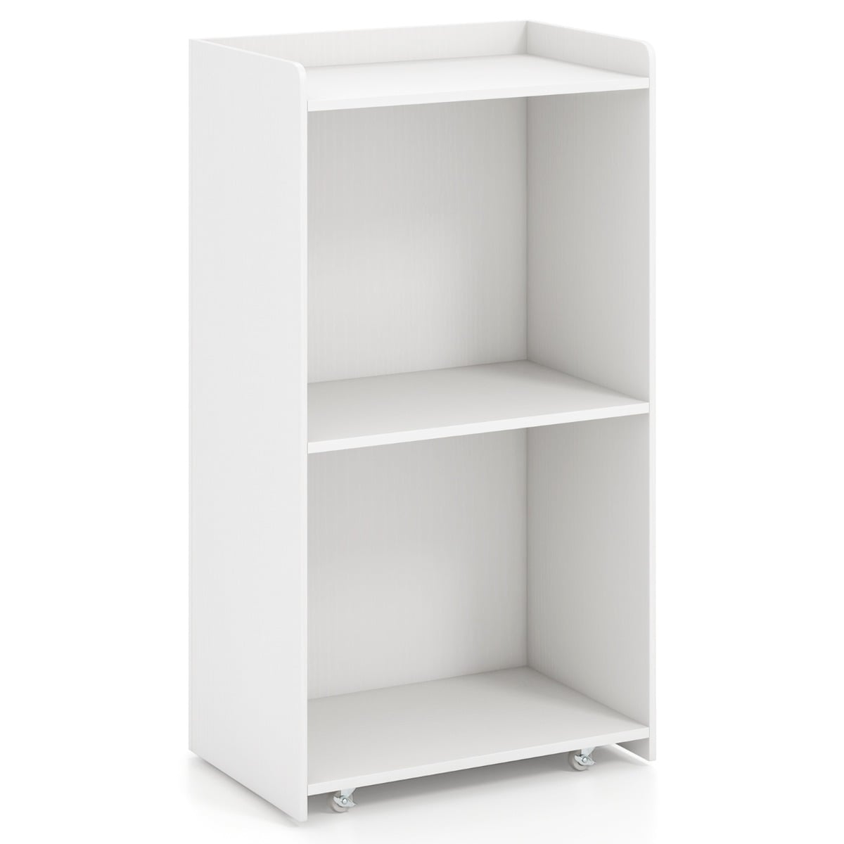 Rolling Lectern Stand with 2 Storage Shelves and 4 Universal Casters-White
