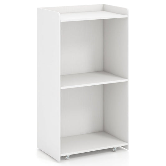 Rolling Lectern Stand with 2 Storage Shelves and 4 Universal Casters-White