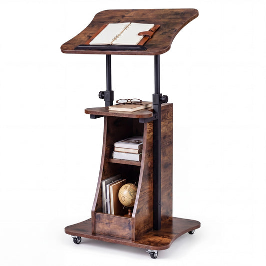 Rolling Podium Stand in Rustic Brown