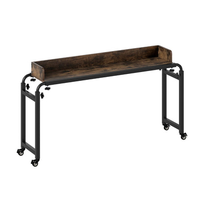 Rolling Computer Desk with Wheels and Metal Frame-Rustic Brown