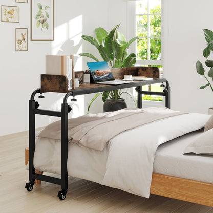 Rolling Computer Desk with Wheels and Metal Frame-Rustic Brown