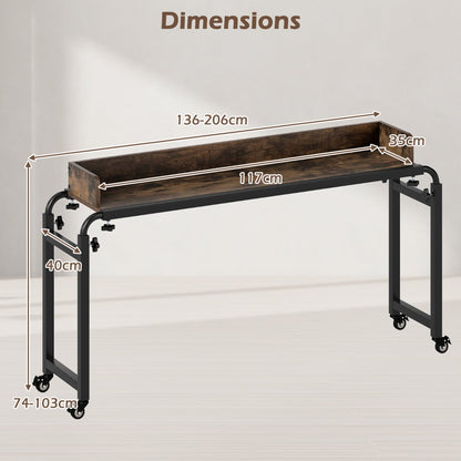 Rolling Computer Desk with Wheels and Metal Frame-Rustic Brown