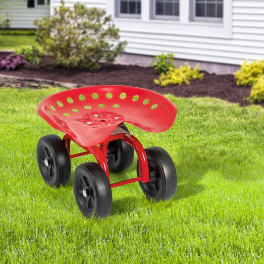 Garden Cart with Height Adjustable and Swivel Seat-Red