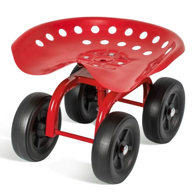 Garden Cart with Height Adjustable and Swivel Seat-Red