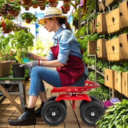 Garden Cart with Height Adjustable and Swivel Seat-Red