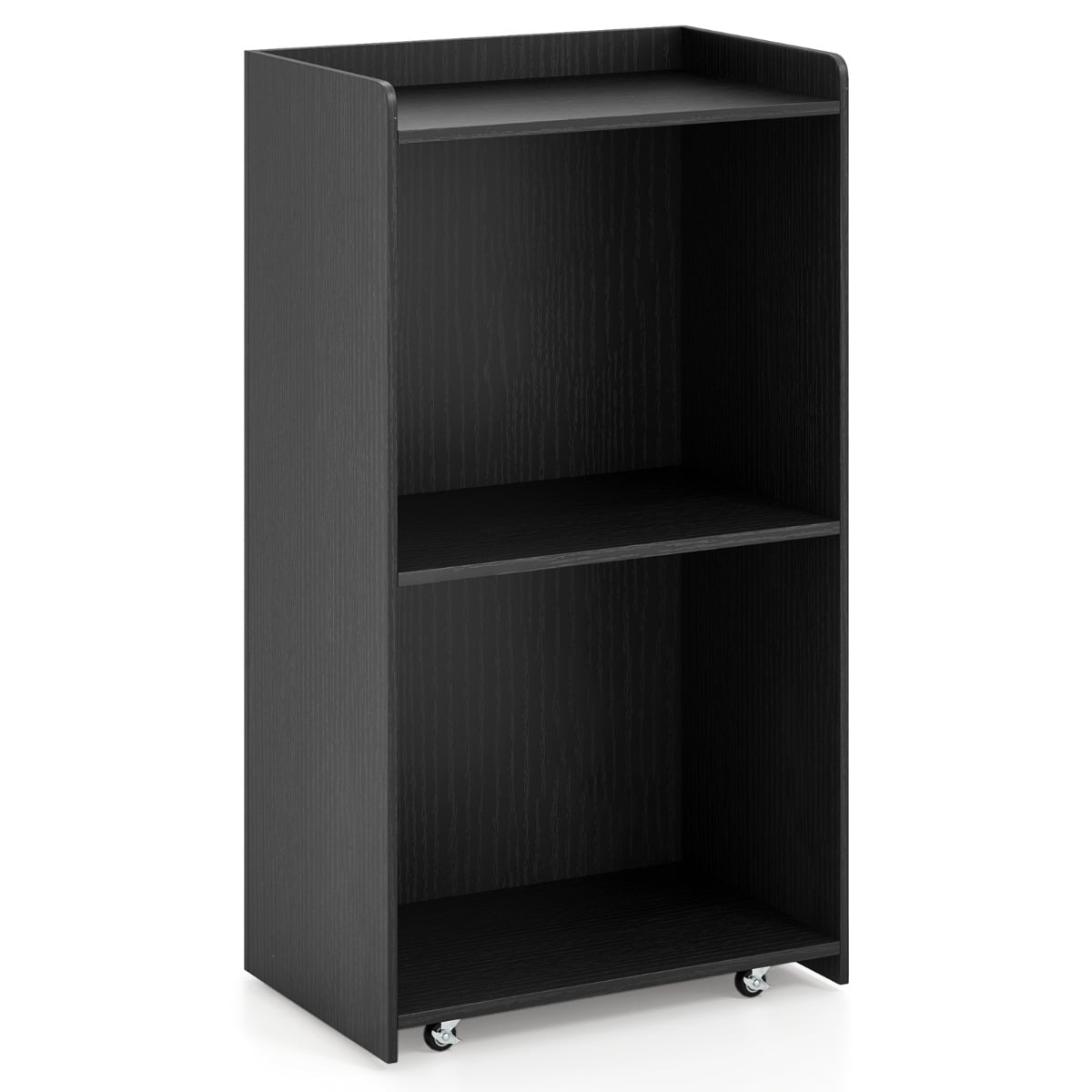 Rolling Lectern Stand with 2 Storage Shelves and 4 Universal Casters-Black