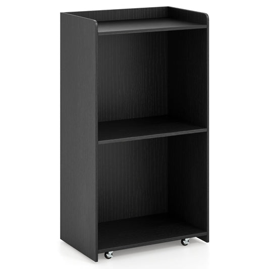 Rolling Lectern Stand with 2 Storage Shelves and 4 Universal Casters-Black