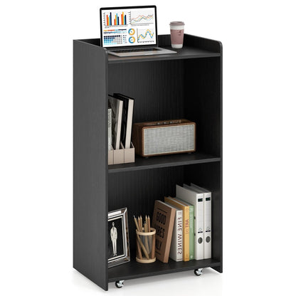 Rolling Lectern Stand with 2 Storage Shelves and 4 Universal Casters-Black