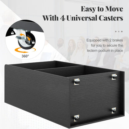 Rolling Lectern Stand with 2 Storage Shelves and 4 Universal Casters-Black