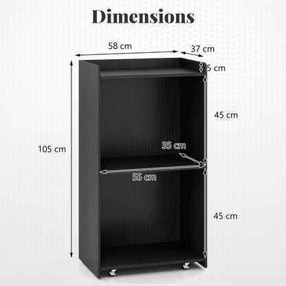 Rolling Lectern Stand with 2 Storage Shelves and 4 Universal Casters-Black