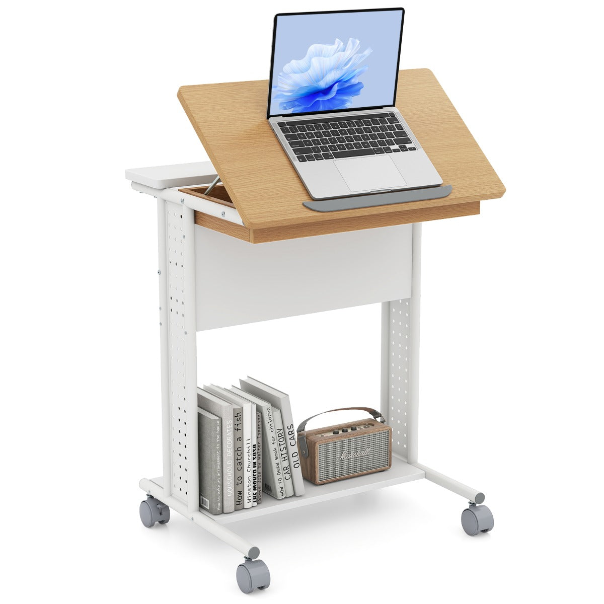 Rolling Portable Desk Laptop Desk C-Shaped Computer Cart-Natural