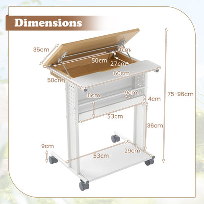 Rolling Portable Desk Laptop Desk C-Shaped Computer Cart-Natural