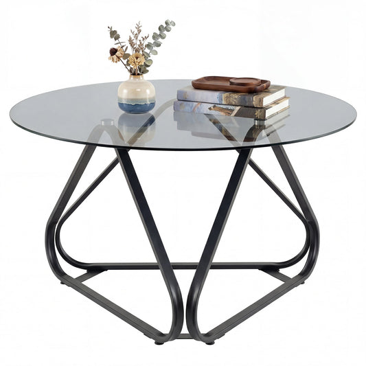 Round Tempered Glass Coffee Table in Black