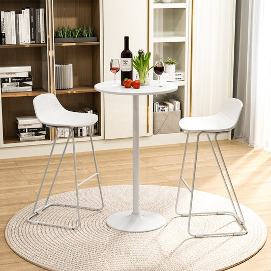 Round Bar Table with Adjustable Height and Metal Base Set of 2-White