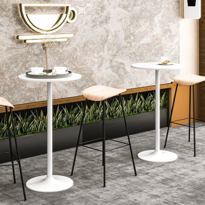 Round Bar Table with Adjustable Height and Metal Base Set of 2-White