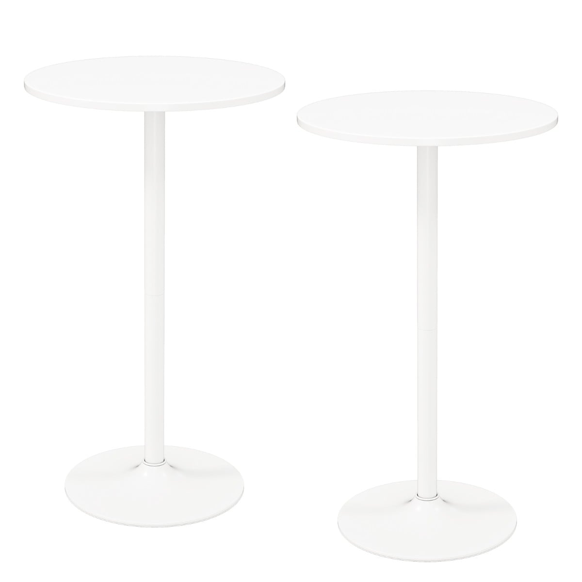 Round Bar Table with Adjustable Height and Metal Base Set of 2-White