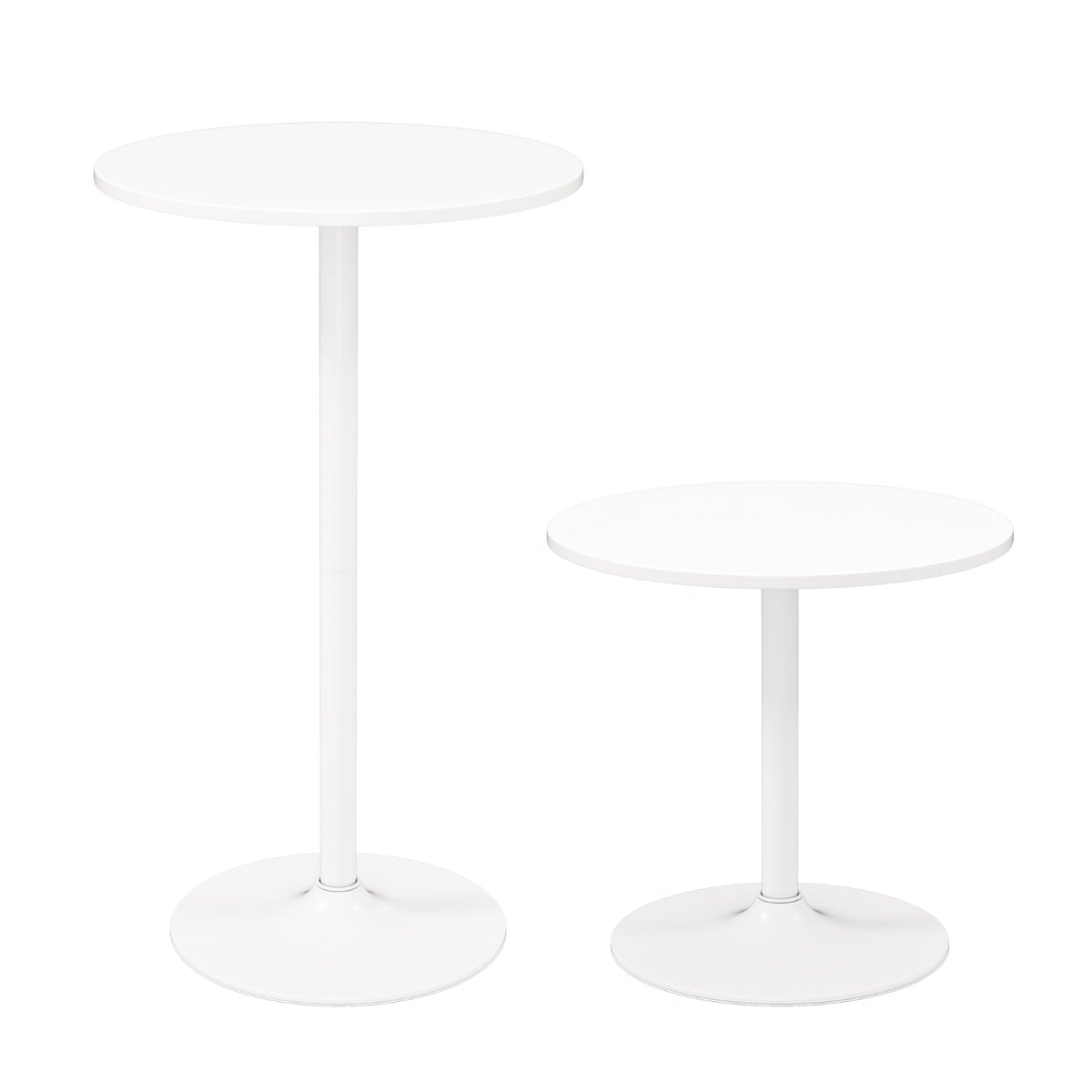 Round Bar Table with Adjustable Height and Metal Base Set of 2-White