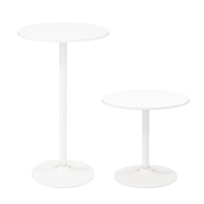 Round Bar Table with Adjustable Height and Metal Base Set of 2-White