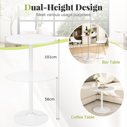 Round Bar Table with Adjustable Height and Metal Base Set of 2-White