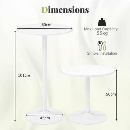 Round Bar Table with Adjustable Height and Metal Base Set of 2-White