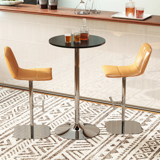 Round Bar Table with Silver Leg and Base for Home Bar-Black