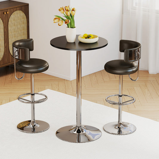 Round Bar Table with Silver Leg and Base for Home Bar-Black