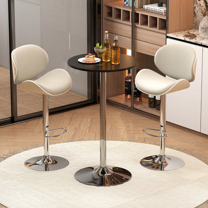 Round Bar Table with Silver Leg and Base for Home Bar-Black