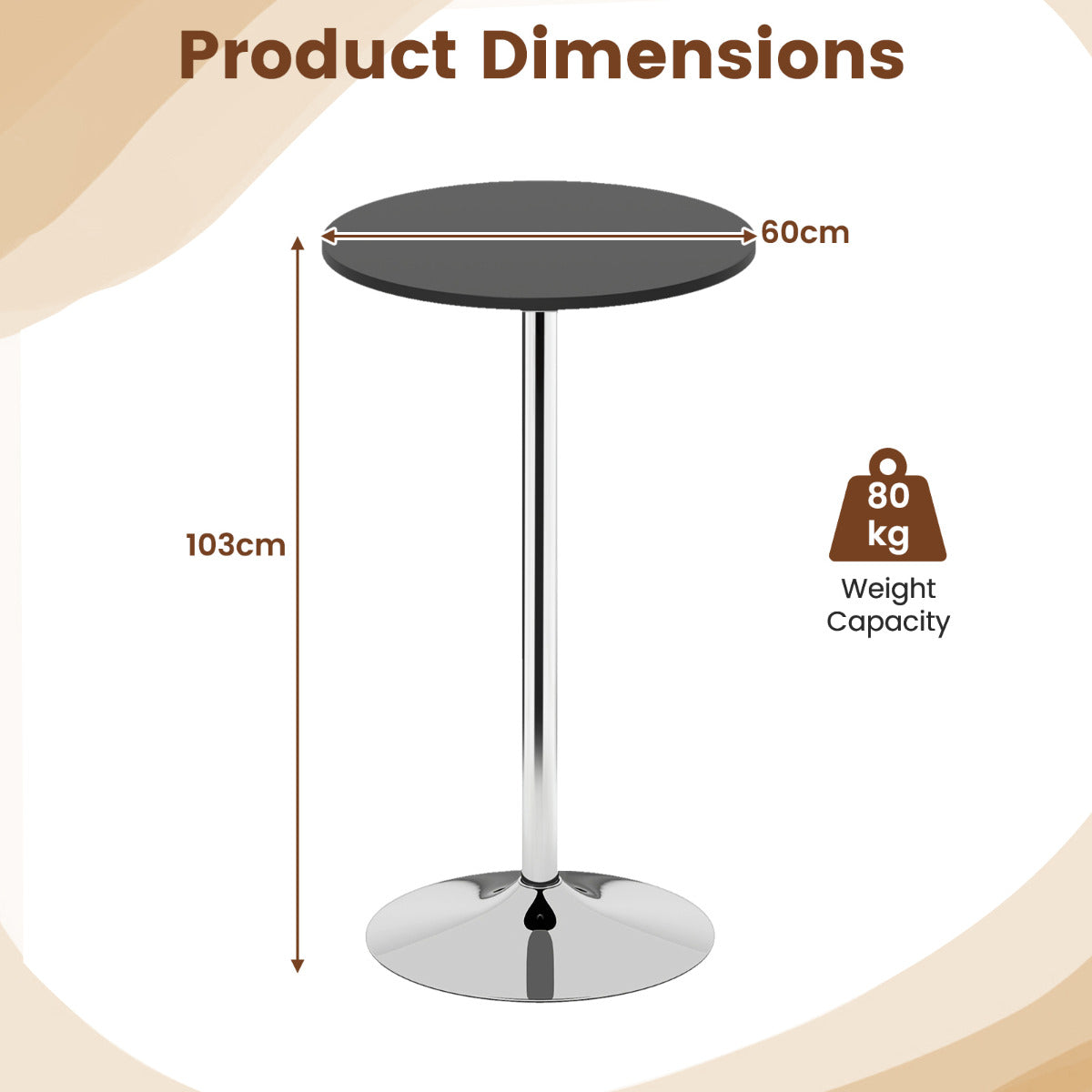 Round Bar Table with Silver Leg and Base for Home Bar-Black