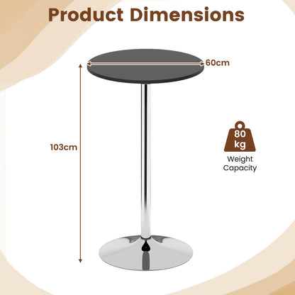 Round Bar Table with Silver Leg and Base for Home Bar-Black