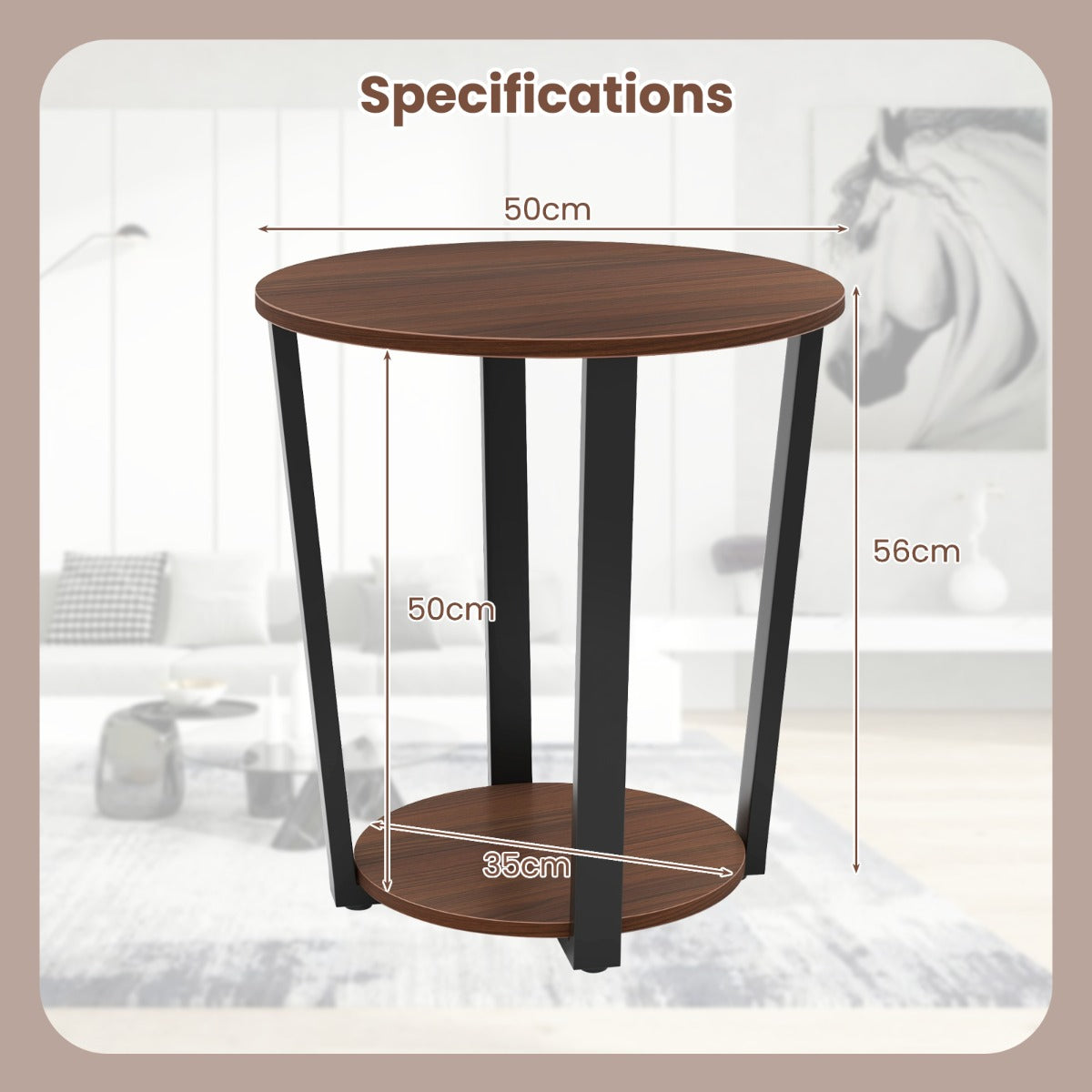 2-Tier Accent Side Table with Open Shelf-Walnut