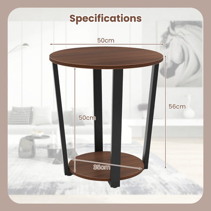 2-Tier Accent Side Table with Open Shelf-Walnut