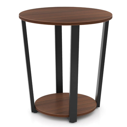 2-Tier Accent Side Table with Open Shelf-Walnut