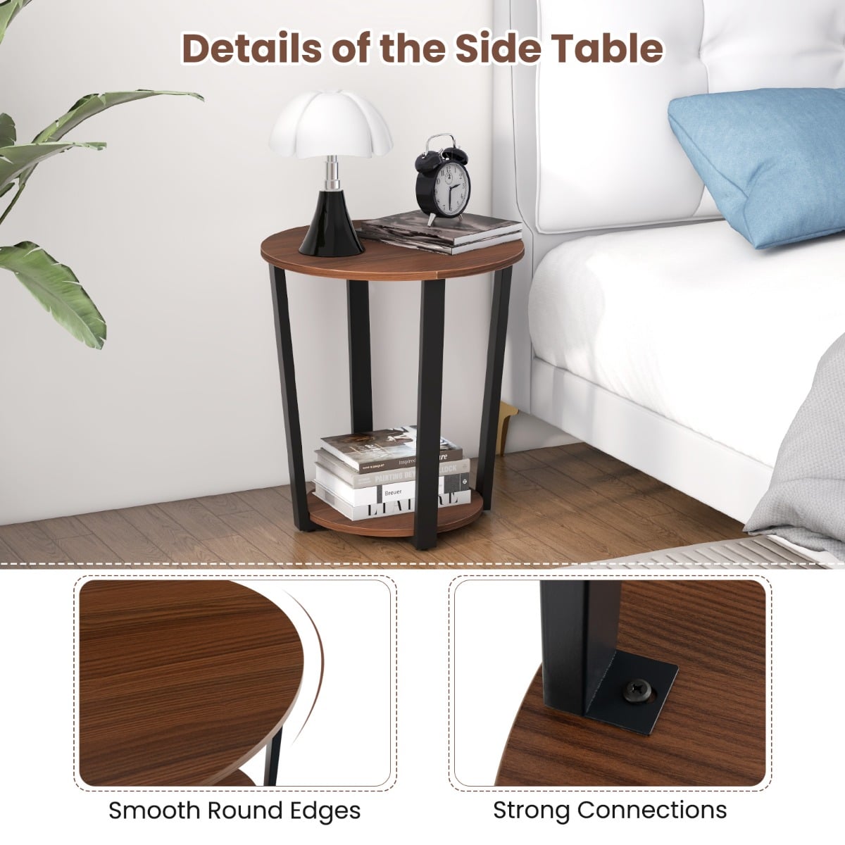 2-Tier Accent Side Table with Open Shelf-Walnut
