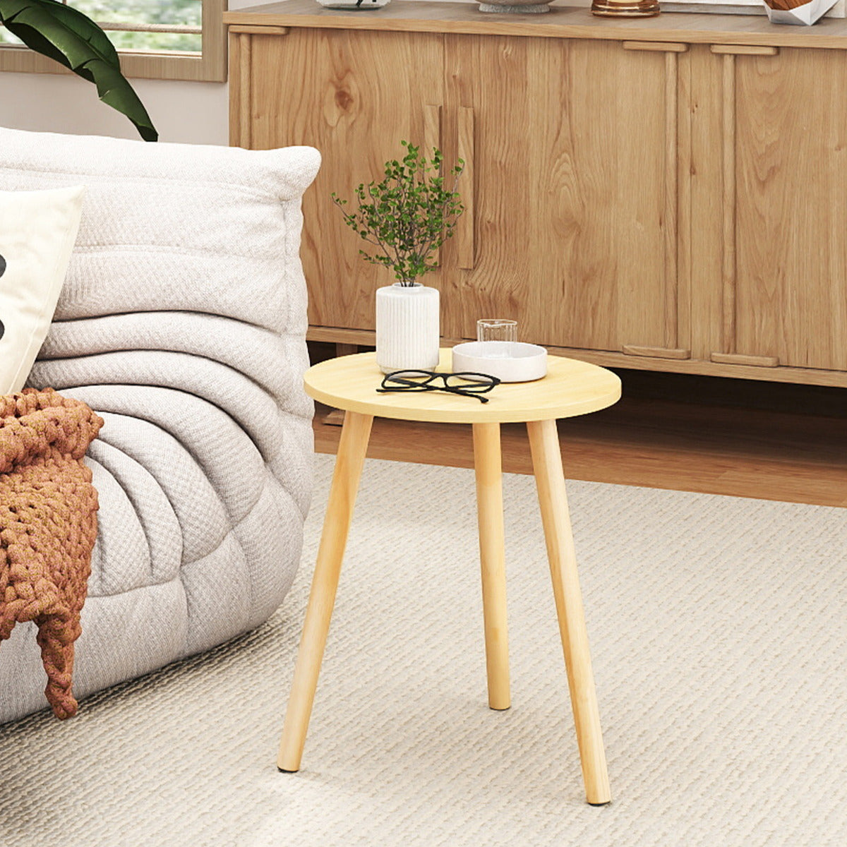 Round Occasional/Side Table with Natural Wood Legs for Home and Office-Natural