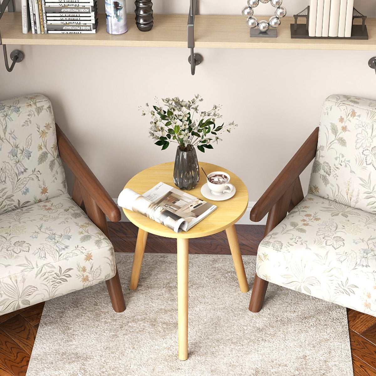 Round Occasional/Side Table with Natural Wood Legs for Home and Office-Natural
