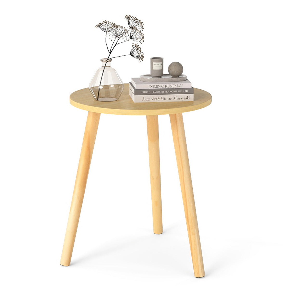 Round Occasional/Side Table with Natural Wood Legs for Home and Office-Natural