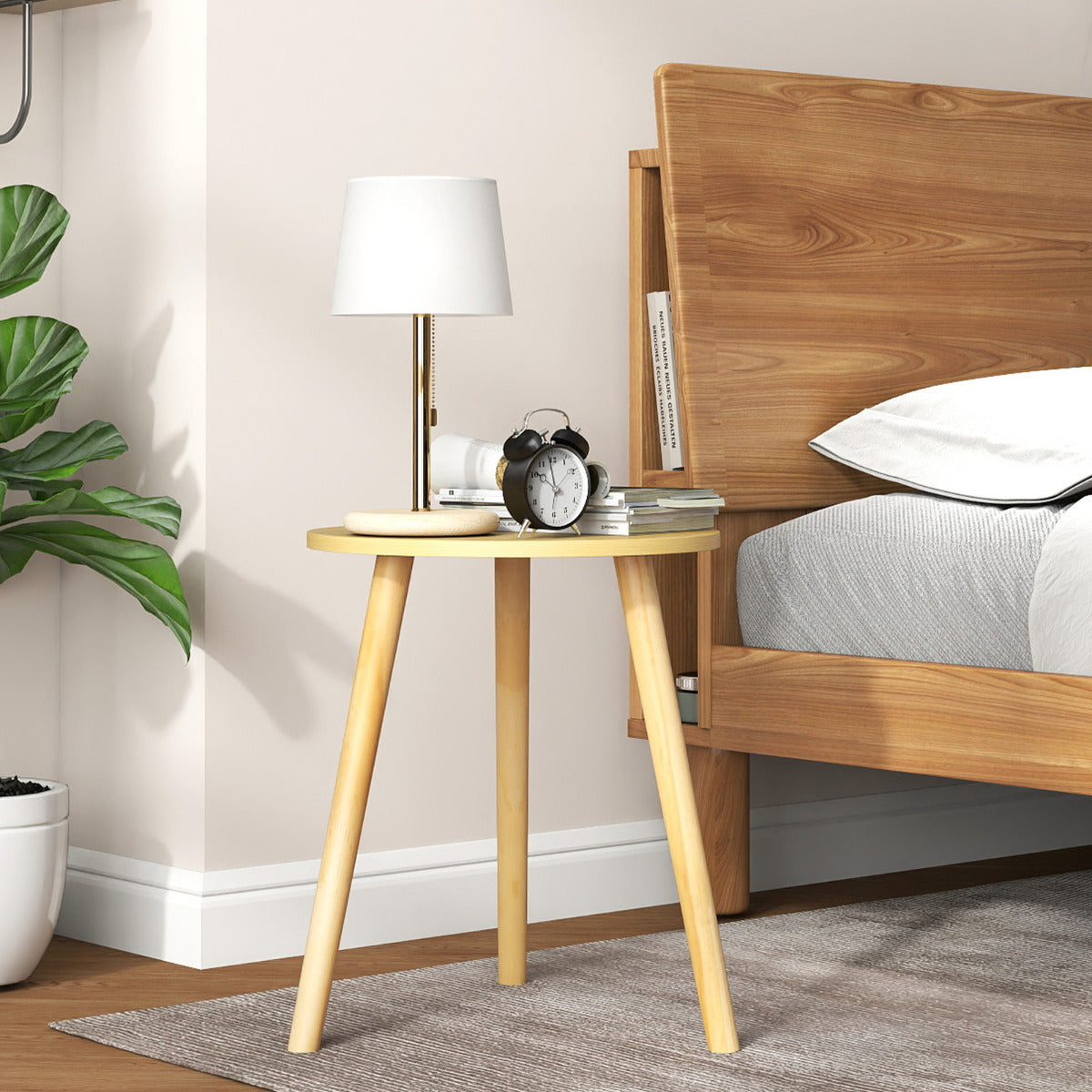 Round Occasional/Side Table with Natural Wood Legs for Home and Office-Natural
