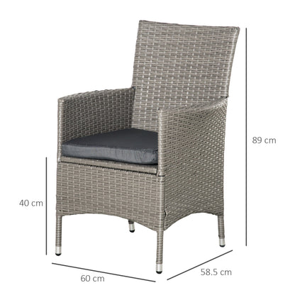 Outsunny Set of Four Rattan Armchairs, with Cushions - Grey