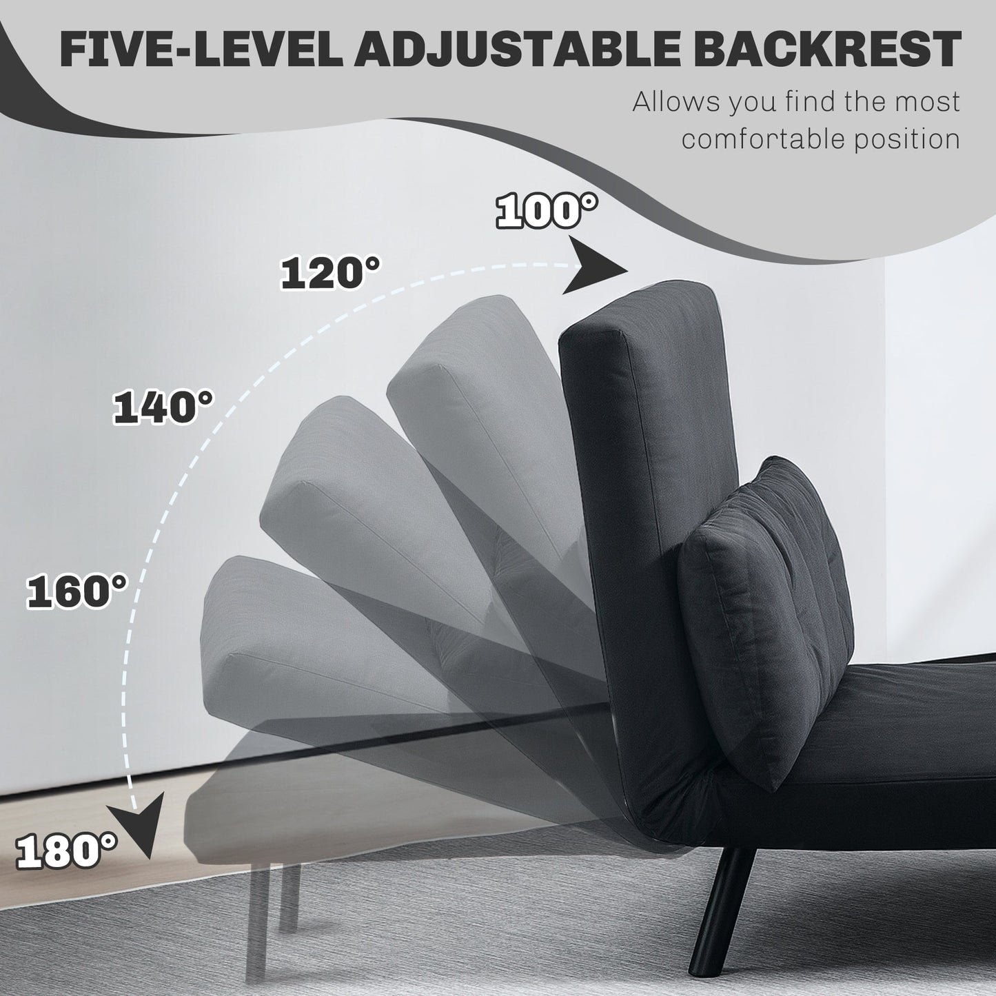 HOMCOM 4-in-1 Velvet-Feel Double Sofa Bed, with Pillows - Black