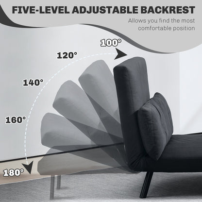 HOMCOM 4-in-1 Velvet-Feel Double Sofa Bed, with Pillows - Black