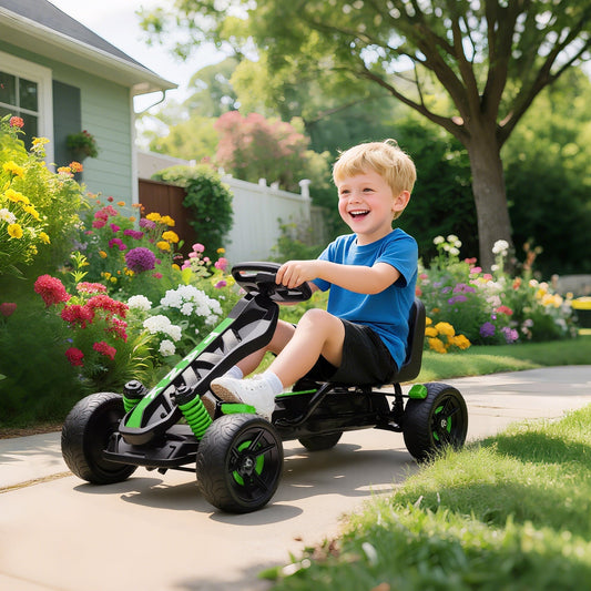 AIYAPLAY Pedal Go Kart for Kids Aged 3-6 Years, with Freewheel System, Brake, EVA Anti-Slip Wheels, Green