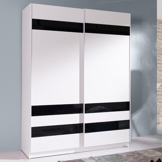 Belona 2-Door Sliding Wardrobe 150cm - White & Black Glass