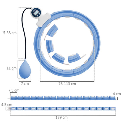 SPORTNOW Smart Weighted Hula Hoop, Massage Hula Ring w/ 16 Detachable Knots, 360 Auto-Rotating Ball, Digital Counter Light Blue