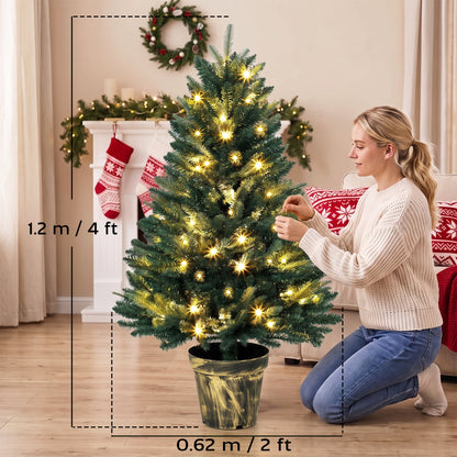 HOMCOM Realistic Xmas Tree, 4ft Prelit Artificial Christmas Tree with 80 Lights, Green